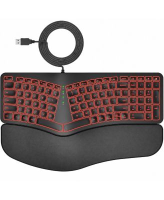 Split Ergonomic Wired Keyboard Cushioned Wrist Rest 7 Color LED Backlit