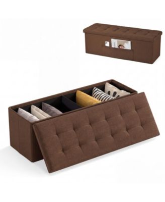 43 Inches Folding Storage Ottoman Bench with Linen Padded Seat for End of Bed