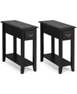 Set of 2 Slim Two-Tier End Tables Featuring Storage Drawer