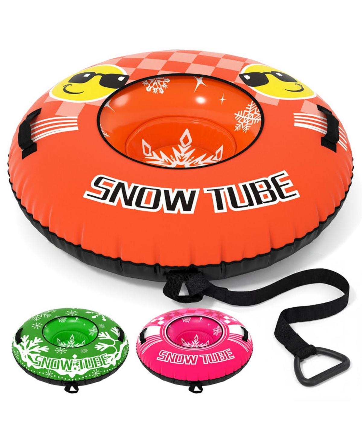 Sugift 42in Heavy-Duty Inflatable Snow Tube with Detachable Tow Strap