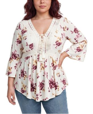 Plus Size Gauze Babydoll Lace Up Top