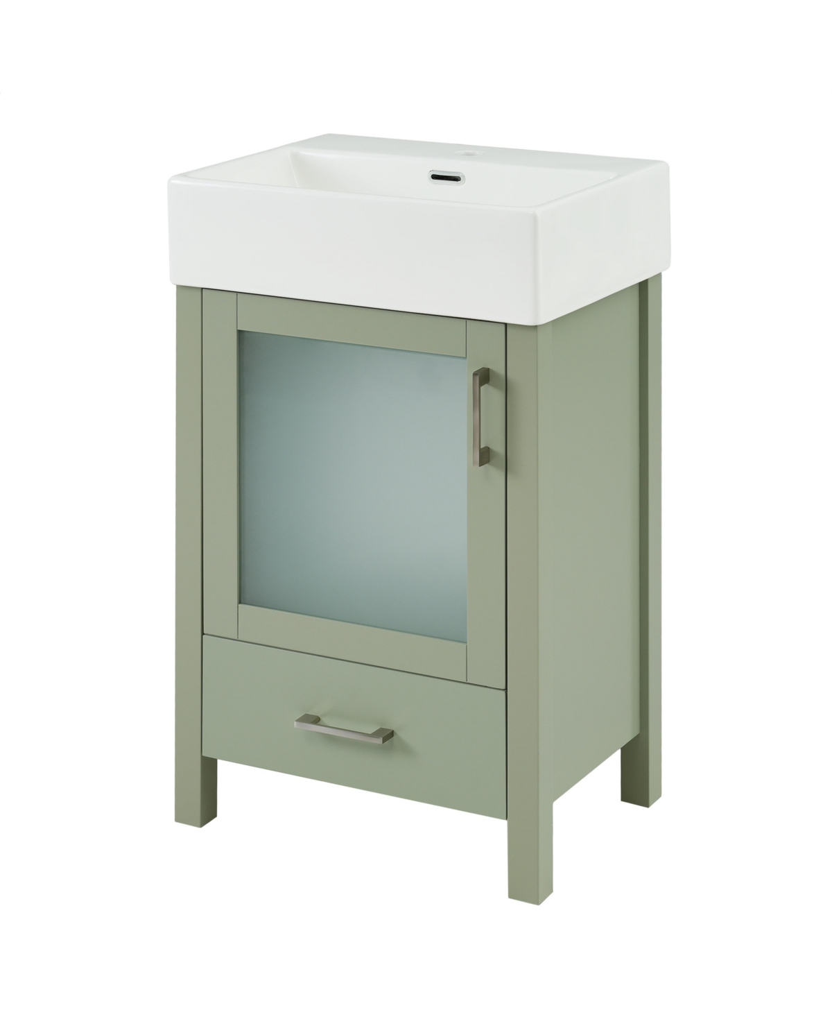 Sillysis 20 Inch Freestanding Bathroom Vanity, Mdf Cabinet with Solid Wood Frame and Legs, Ceramic Integrated Sink, Frosted Glass Door - Green