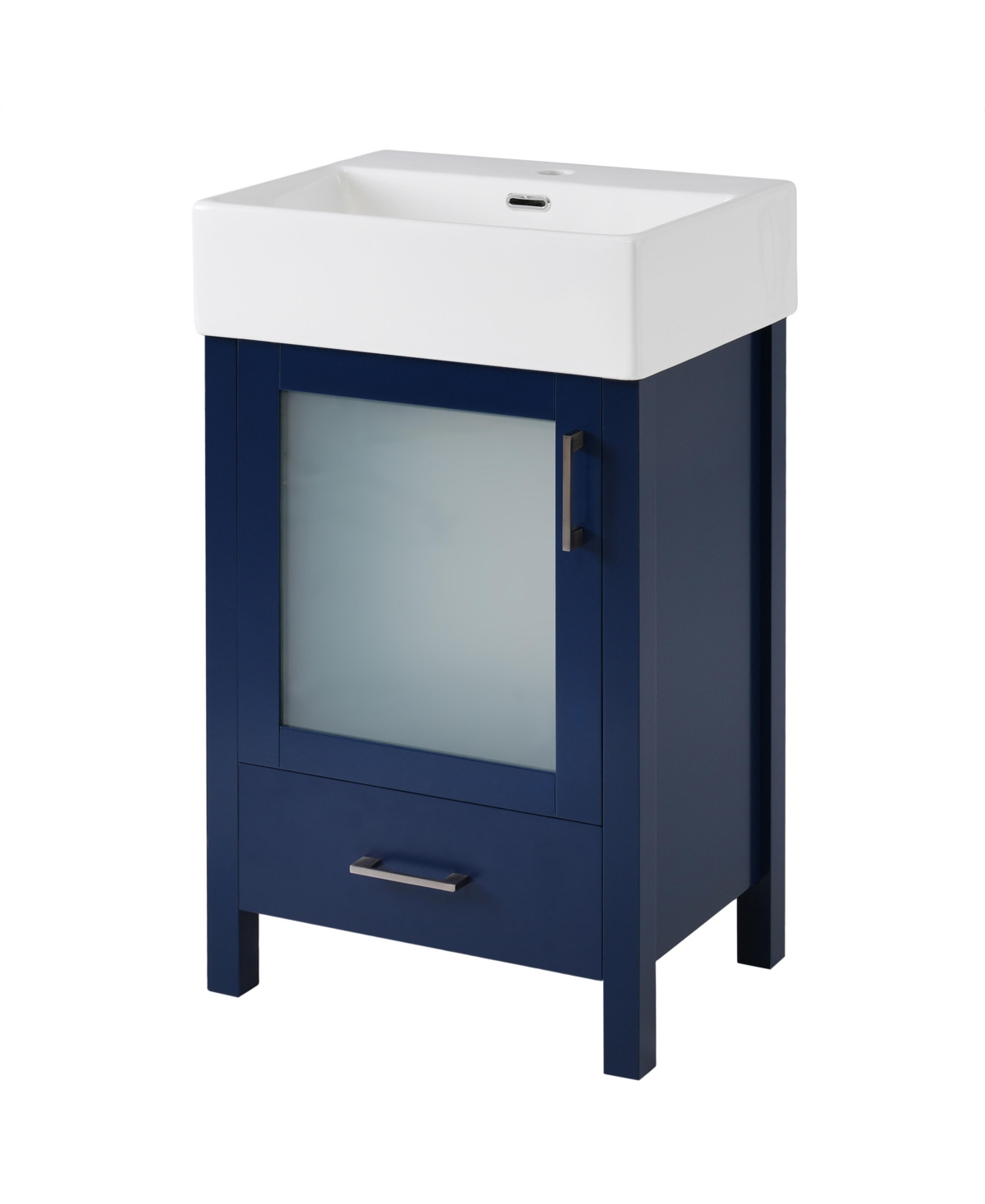 Sillysis 20 Inch Freestanding Bathroom Vanity, Mdf Cabinet with Solid Wood Frame and Legs, Ceramic Integrated Sink, Frosted Glass Door - Blue