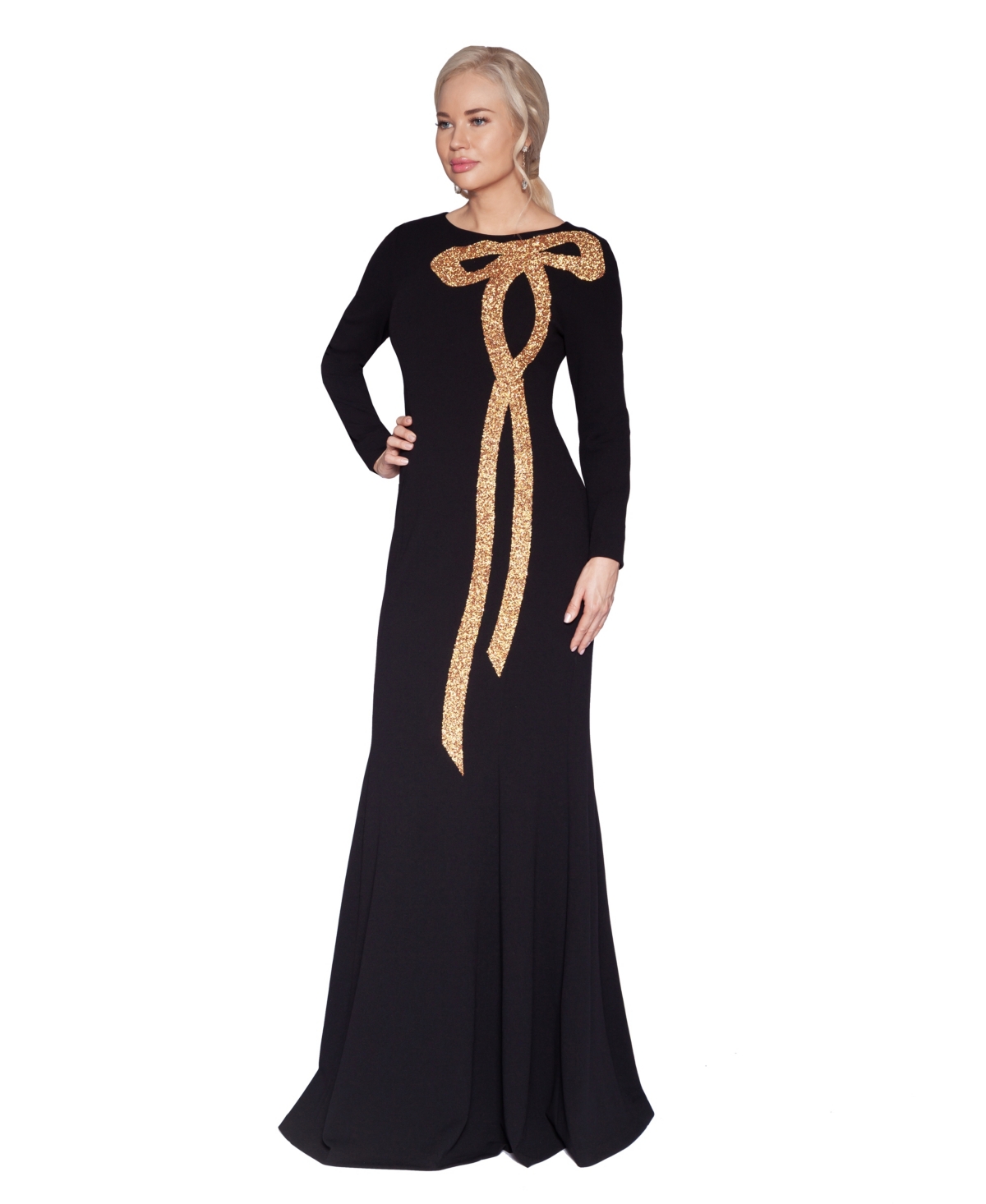 White Tie by Shani Women's Bow Trim Detail Gown