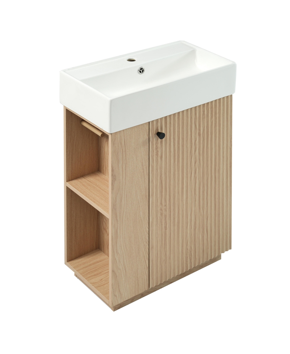 Sillysis 22 Inch Freestanding Bathroom Vanity, Mdf Cabinet, Ceramic Integrated Sink, Left Side Open Storage, Assembly Required