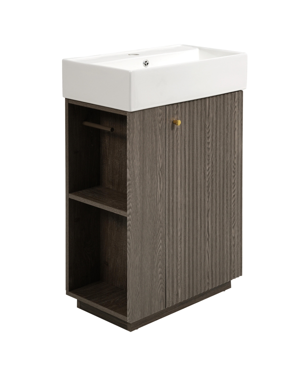 Sillysis 22 Inch Freestanding Bathroom Vanity, Mdf Cabinet, Ceramic Integrated Sink, Left Side Open Storage, Assembly Required - Grey