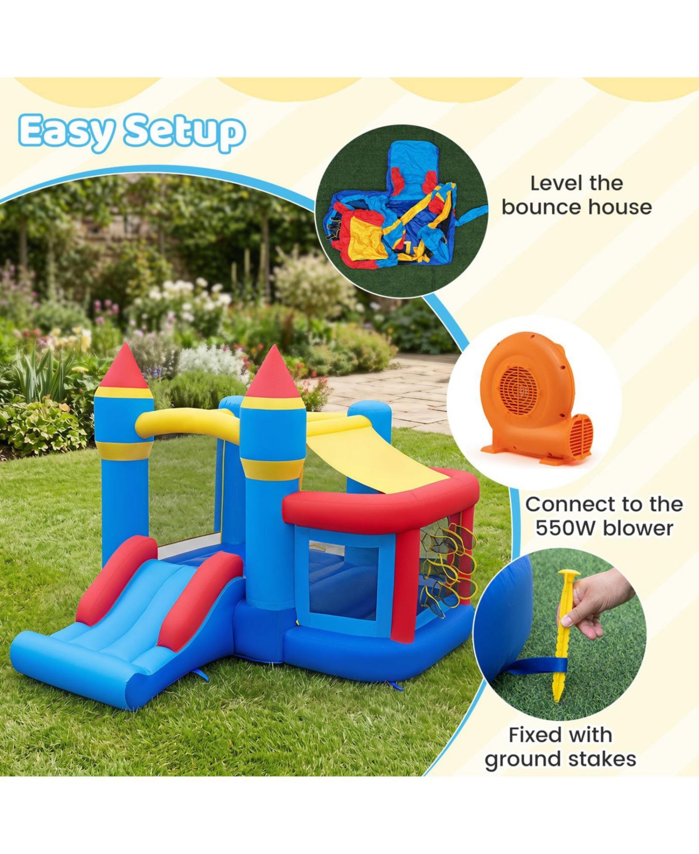 Детская игрушка SUGIFT Inflatable Bounce House with Slide, Ball Pit, Basketball Rim & Games, 550W Blower, Ages 3-12, цвет: Синий — фото 5