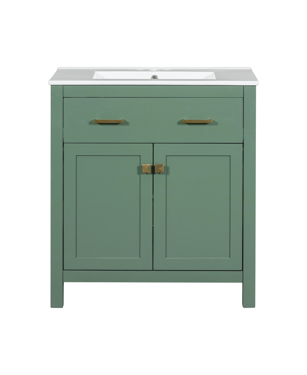 Sillysis 30 Inch Freestanding Bathroom Vanity, Mdf Cabinet with Solid Wood Frame, Ceramic Integrated Sink, Tip-Out Drawer, Assembly Required - Green
