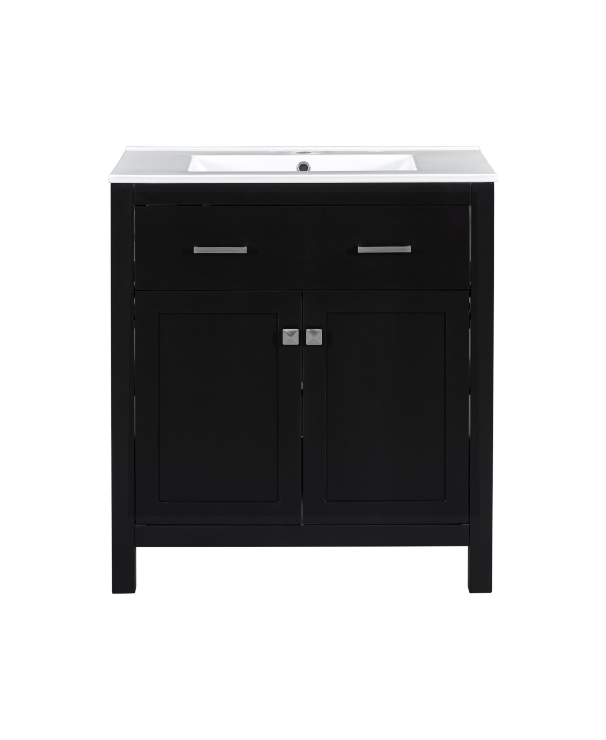 Sillysis 30 Inch Freestanding Bathroom Vanity, Mdf Cabinet with Solid Wood Frame, Ceramic Integrated Sink, Tip-Out Drawer, Assembly Required - Black