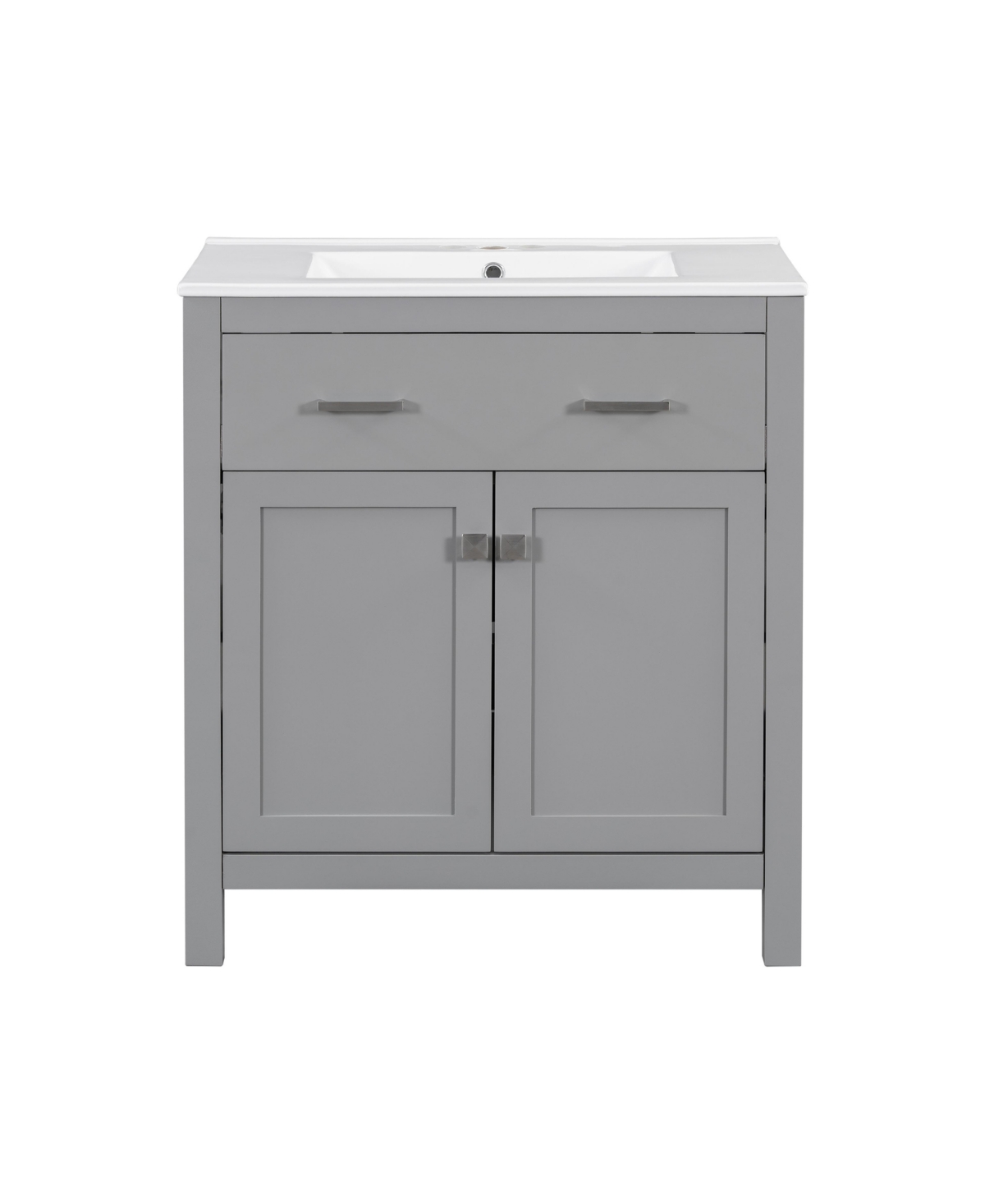 Sillysis 30 Inch Freestanding Bathroom Vanity, Mdf Cabinet with Solid Wood Frame, Ceramic Integrated Sink, Tip-Out Drawer, Assembly Required - Grey