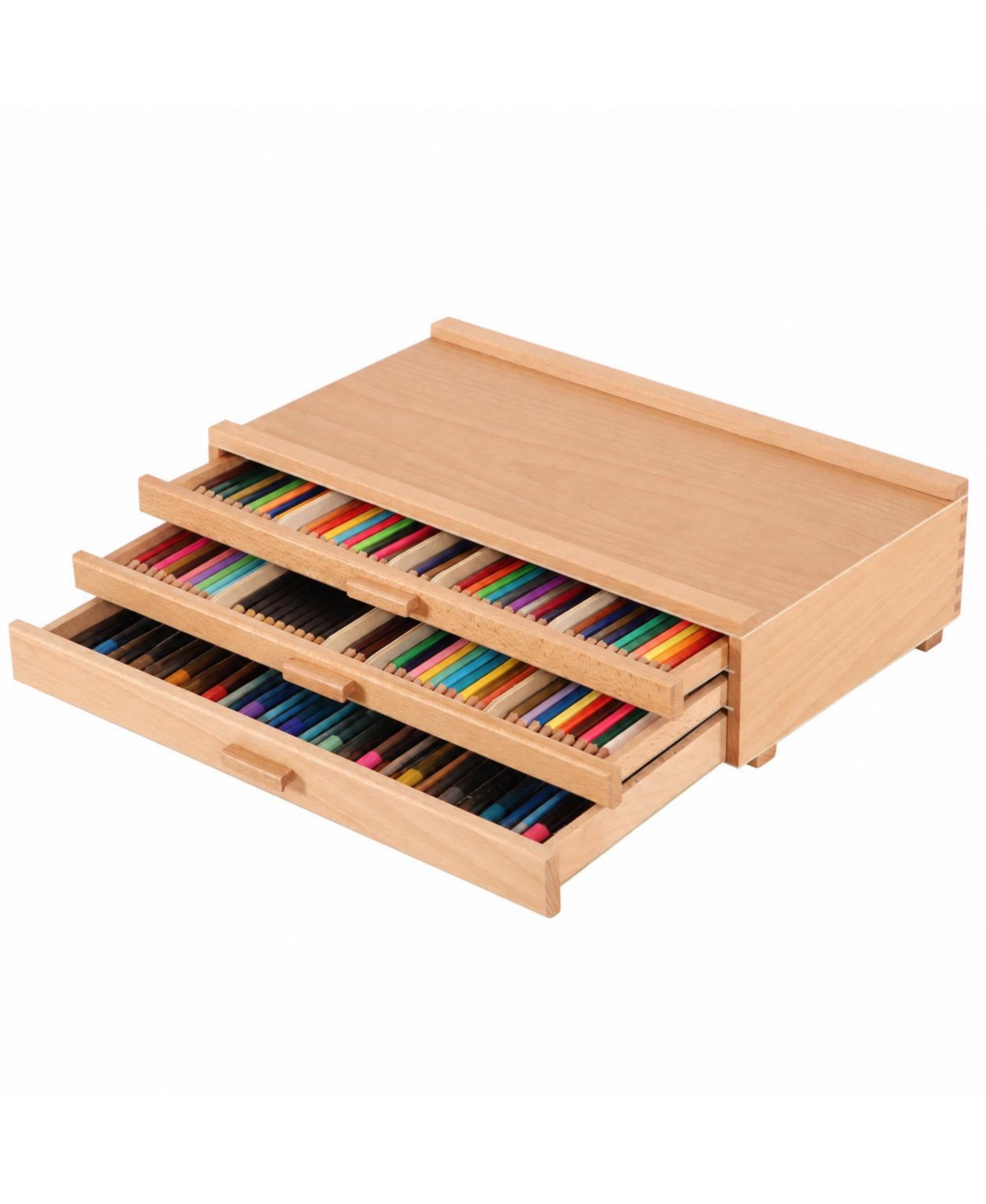 Lowking Upgraded Beech Wood Artist Supply Storage Box Removable Dividers Portable Organizer