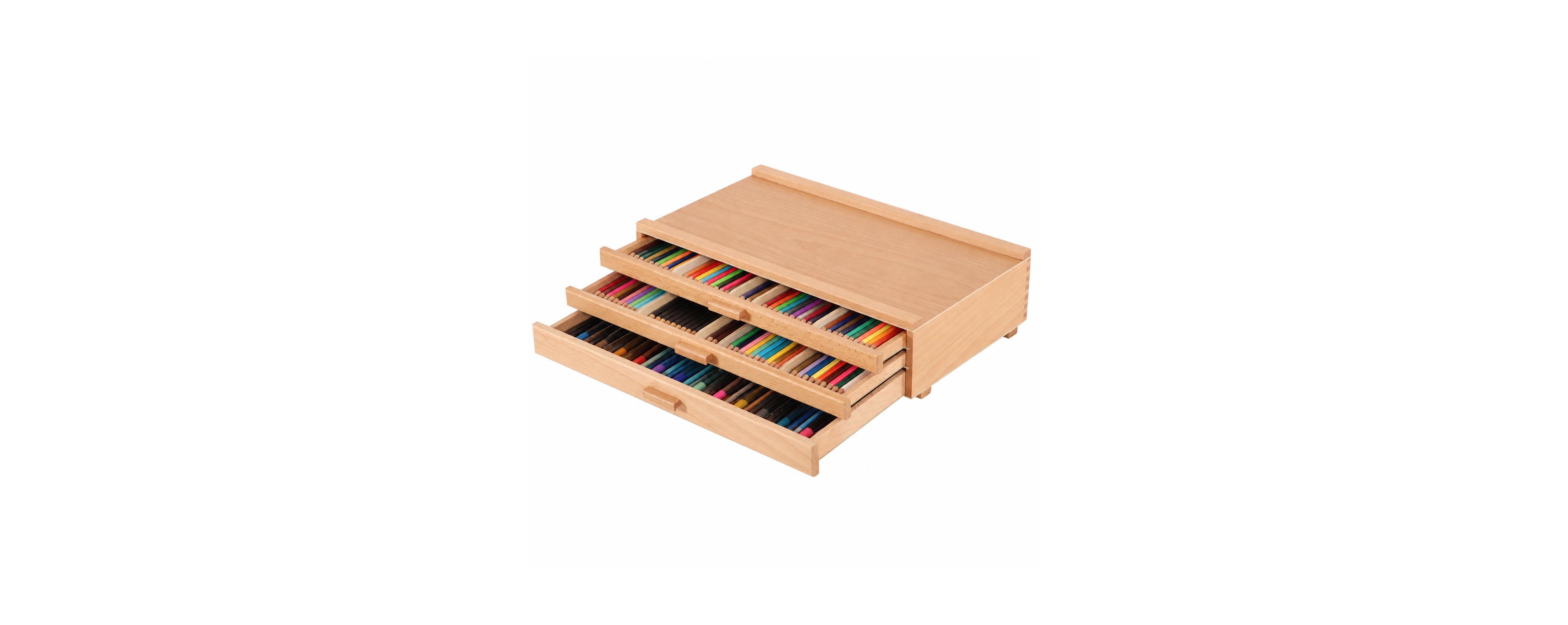 Lowking Upgraded Beech Wood Artist Supply Storage Box Removable Dividers Portable Organizer