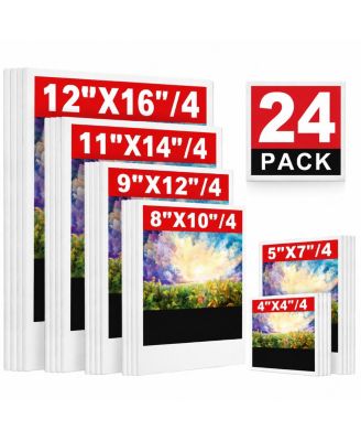 24 Pack Blank Painting Canvas Assorted Sizes for All Skill Levels Art Projects