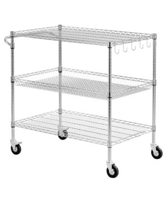 3 Tier Steel Rolling Kitchen Utility Cart with Handle Bar