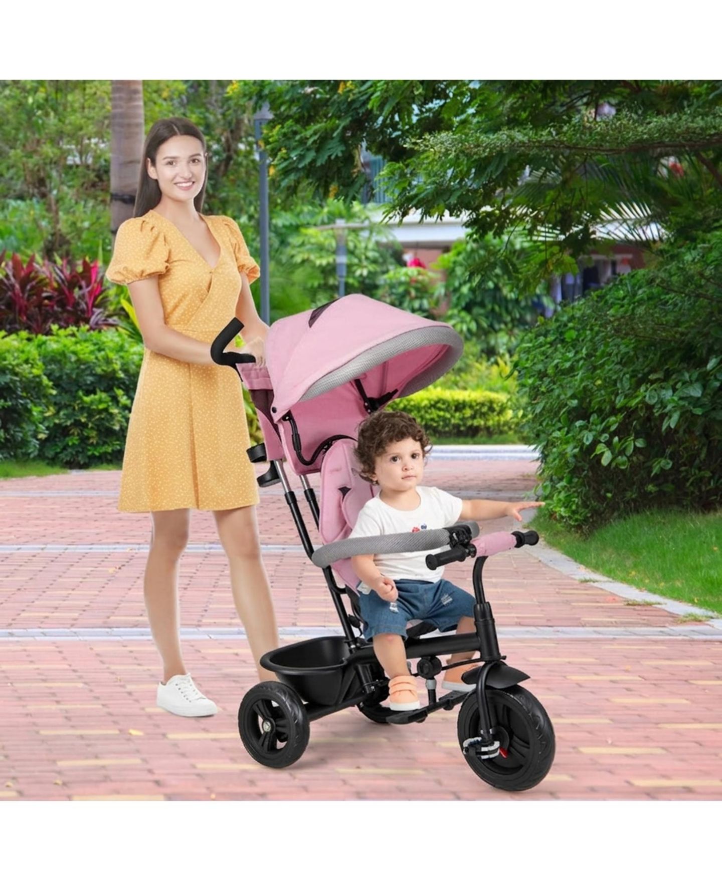 Детская игрушка HONGGE 4-in-1 Baby Trike with Removable Canopy, 55 lb. Capacity, Ages 9 Months-5 Years, цвет: Розовый — фото 2