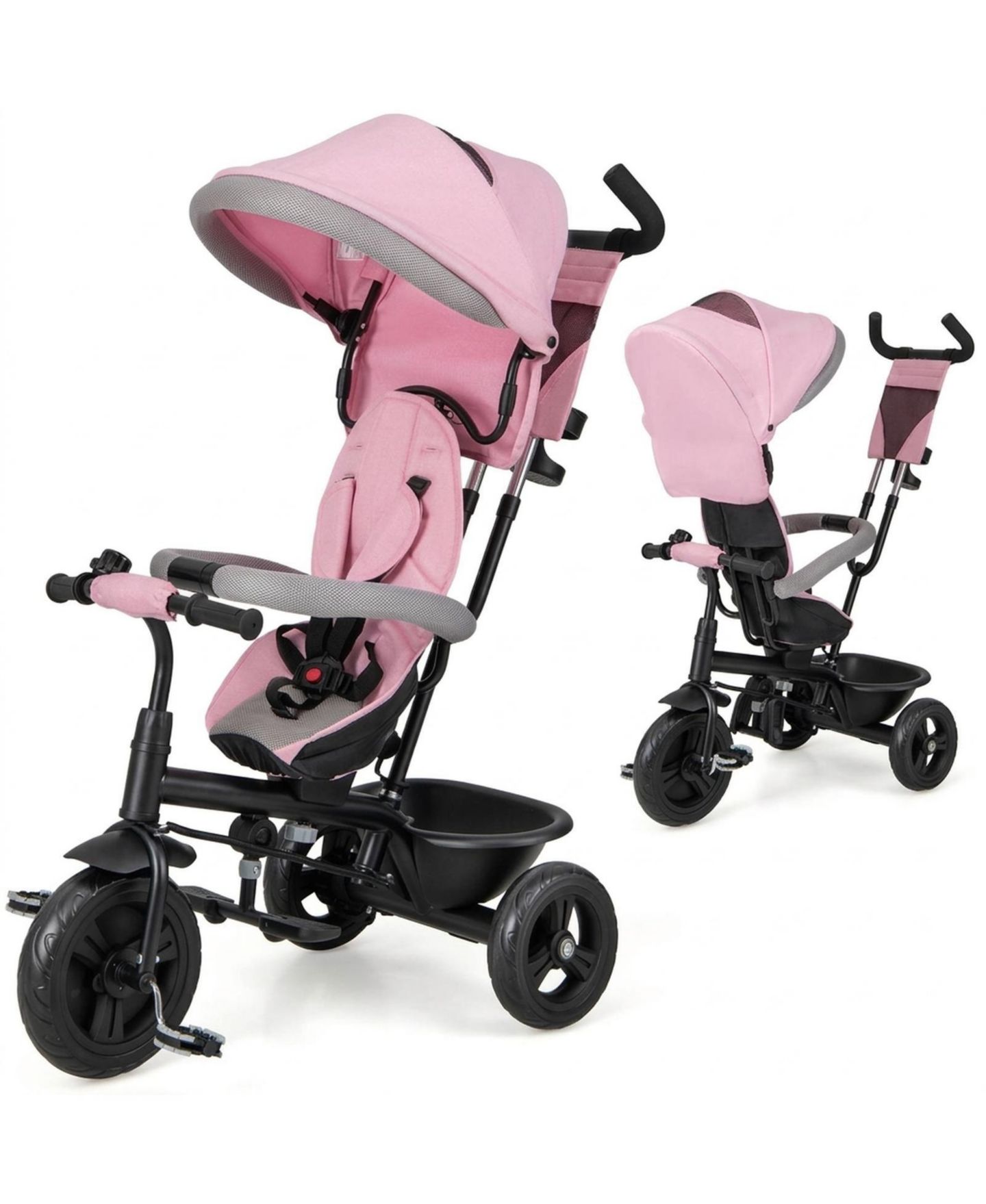 Детская игрушка HONGGE 4-in-1 Baby Trike with Removable Canopy, 55 lb. Capacity, Ages 9 Months-5 Years, цвет: Розовый — фото 1