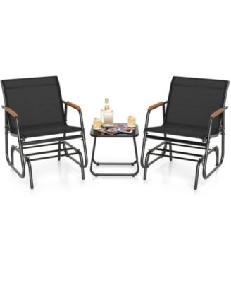 3-Piece Patio Glider Set with Tempered Glass Side Table