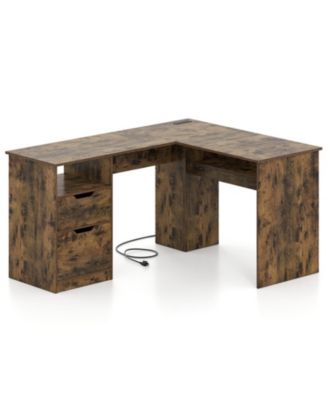 59 Inch L-Shaped Built-In Power Outlets Executive Desk