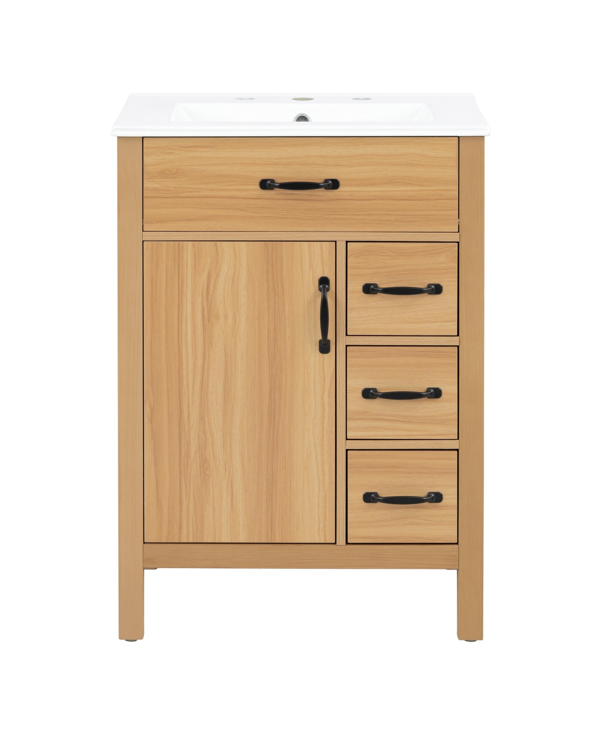 Sillysis 24 Inch Freestanding Bathroom Vanity, Mdf Cabinet with Solid Wood Legs, Ceramic Integrated Sink, Tip-Out Drawer, Assembly Required - Wood