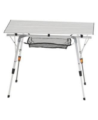 Folding Roll Up Lightweight Aluminum Camping Side Table with Adjustable Height and Carry Bag