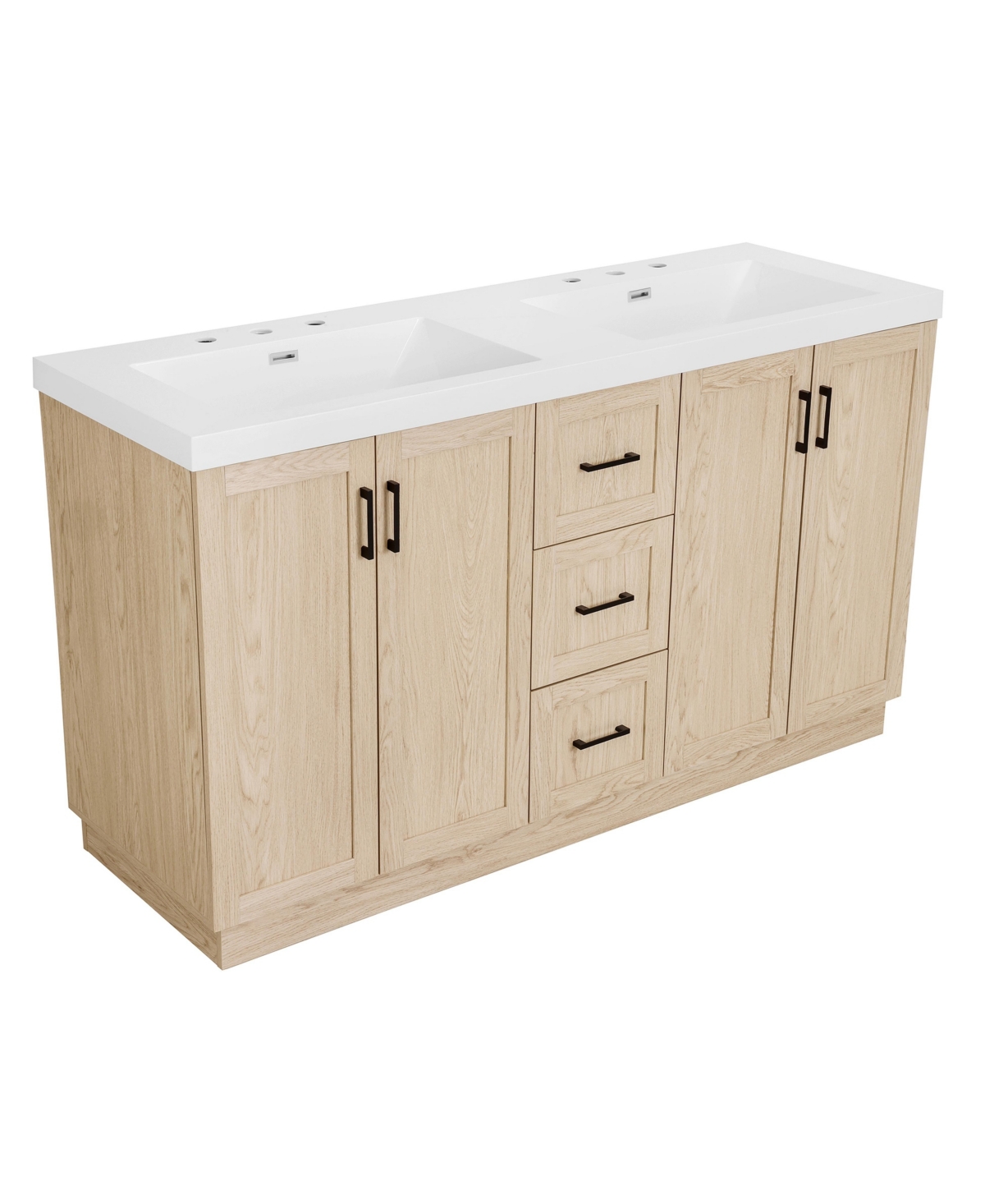 Sillysis 59 Inch Freestanding Bathroom Vanity, Mdf Cabinet, Smc Integrated Double Sink, Drawer Organizer, Assembly Required - Wood