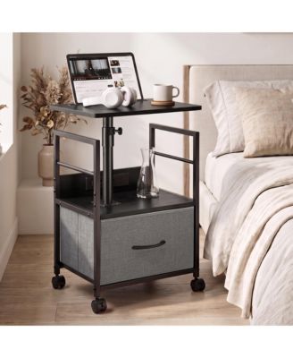 Swivel Lift Top Bedside Table with Wheels and Charging Station