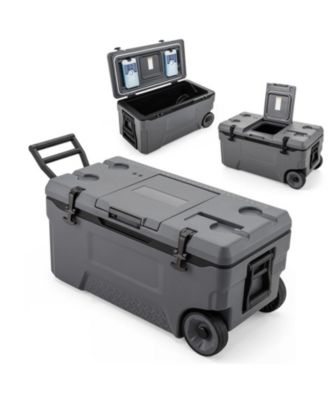 74 Quart Rolling Cooler with Fish Ruler and Cup Holders