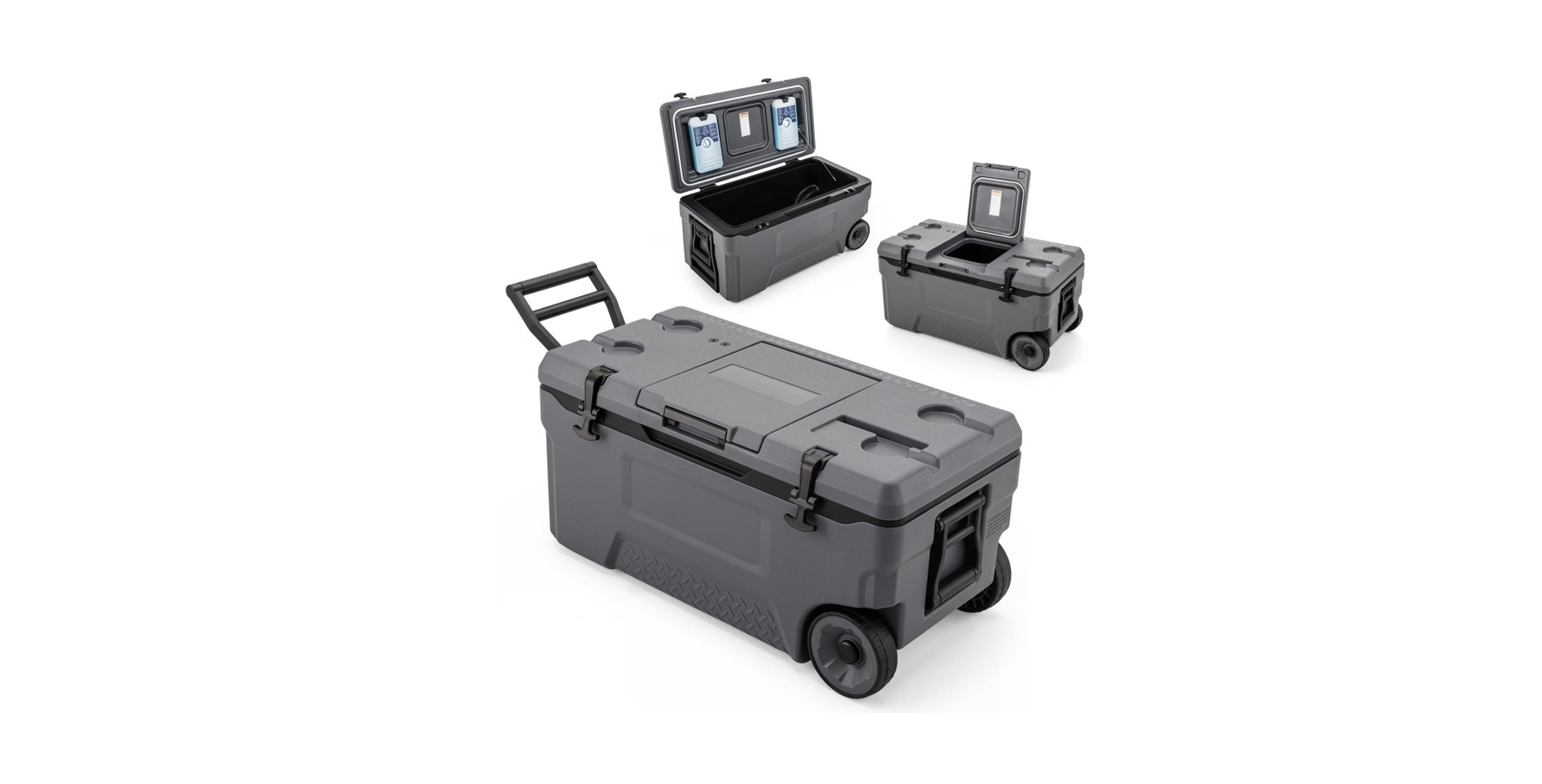 Hongge 74 Quart Rolling Cooler with Fish Ruler and Cup Holders