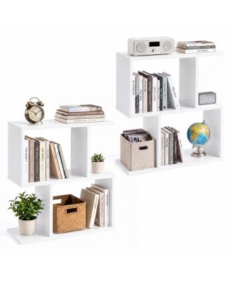 3-Tier Geometric Bookshelf Freestanding Display Shelf Side Table Set of 2