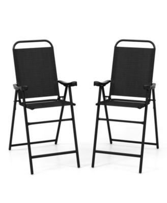 Folding Sling Patio Bar Chairs Set of 2 with Armrests Chair