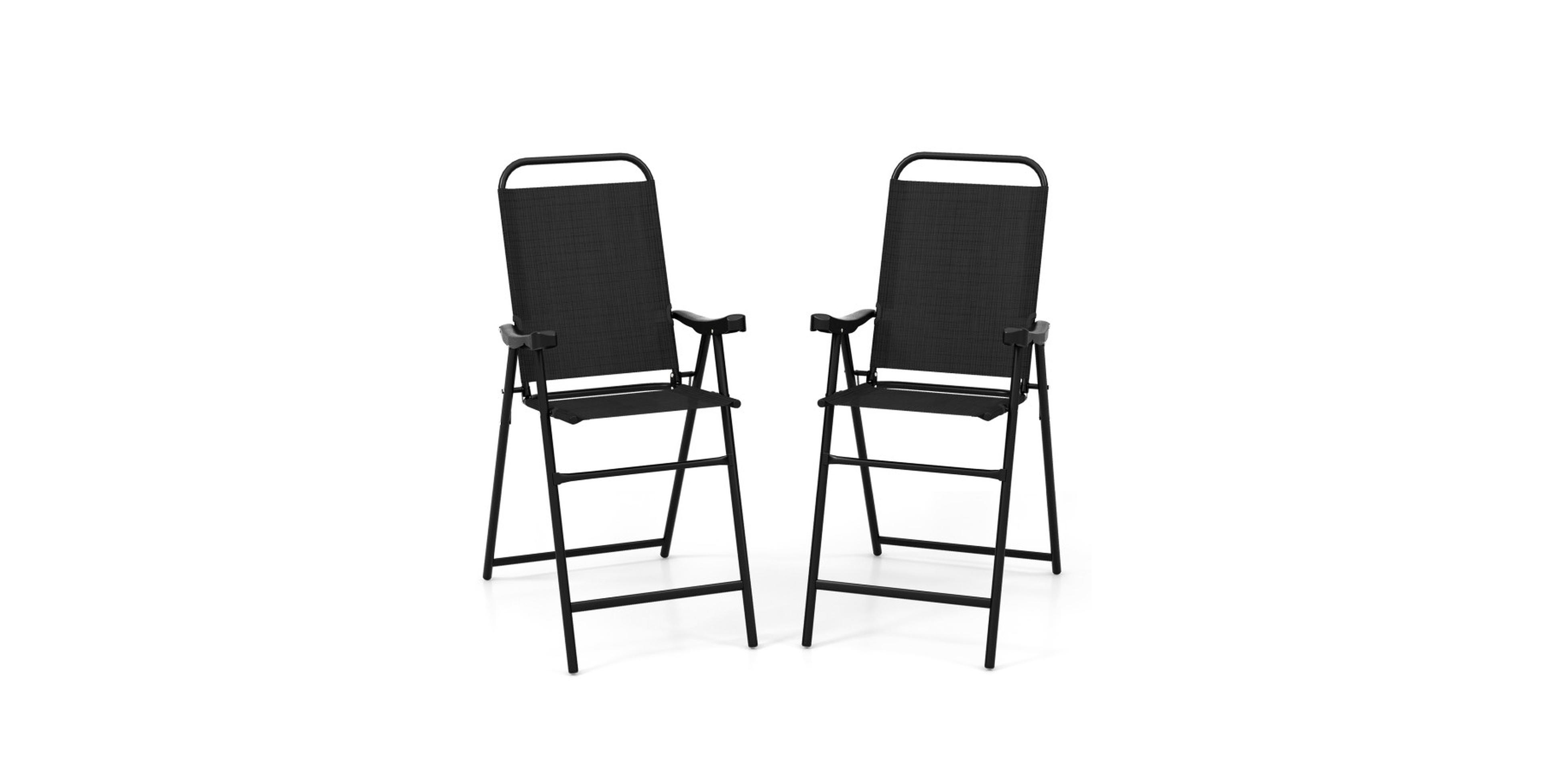 Gouun Folding Sling Patio Bar Chairs Set of 2 with Armrests Chair