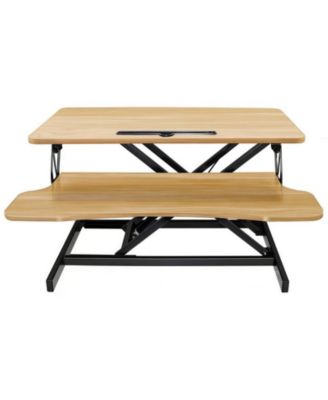32-Inch Height-Adjustable Desk Converter with Dual Monitor and Laptop Workstation, Wide Keyboard Tray