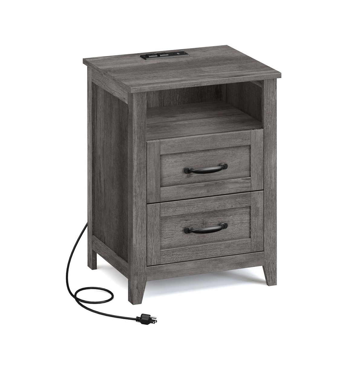 Slickblue Modern Farmhouse Nightstand with Charging Station and Storage Drawer