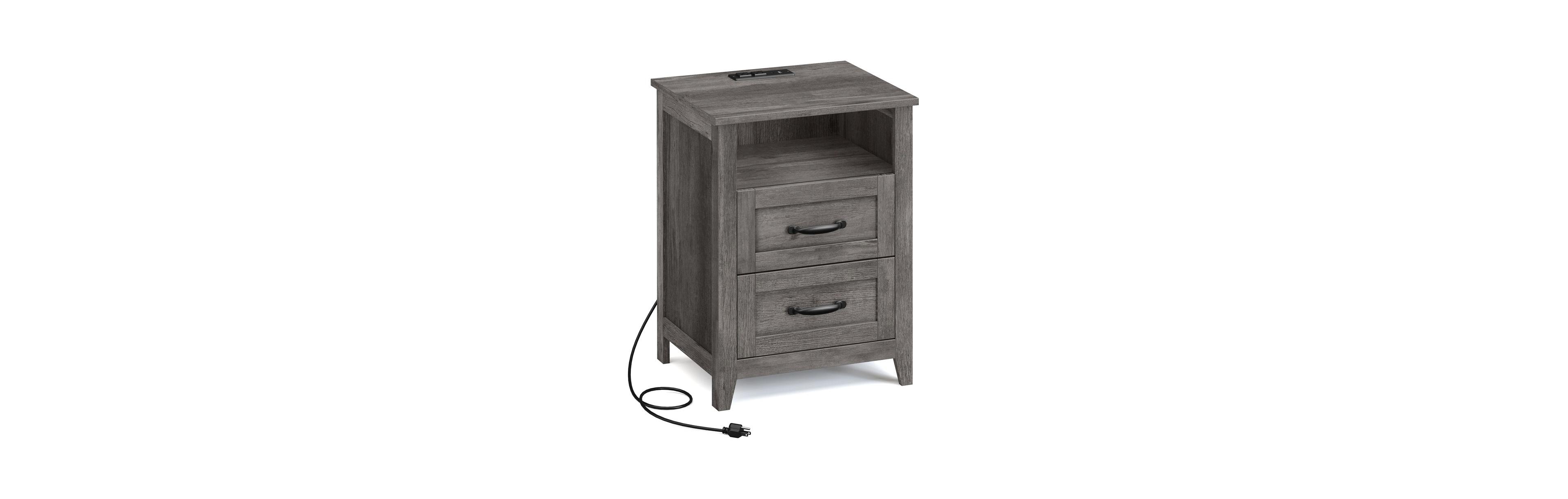Slickblue Modern Farmhouse Nightstand with Charging Station and Storage Drawer