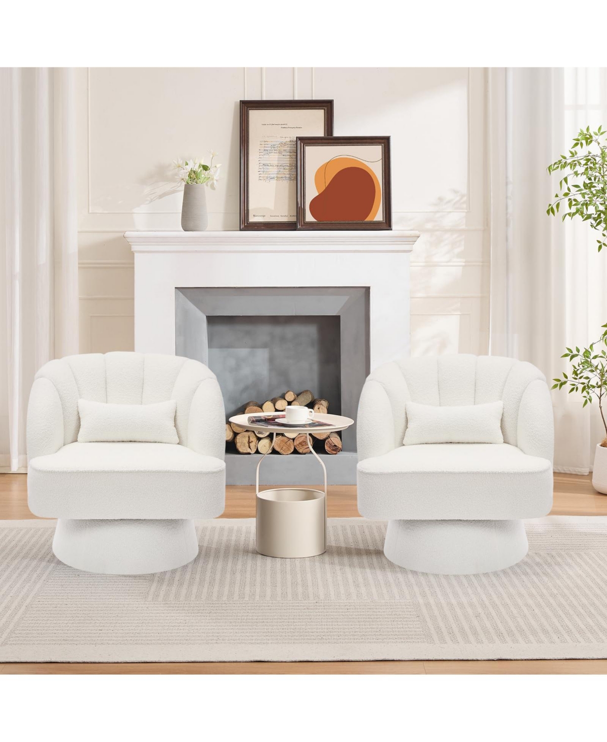 homfan 2 Set of Modern Swivel Barrel Accent Chair, Upholstered Armchair With Backrest and Plush Padding