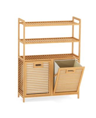 Double Tilt-Out Laundry Hamper with 3 Shelves and 220 lb Capacity