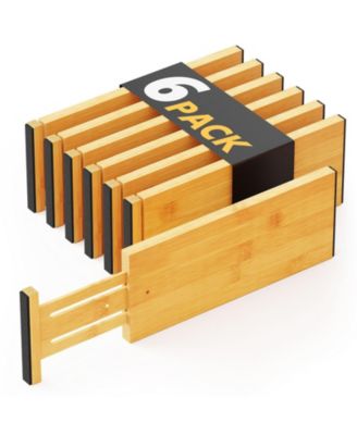 Bamboo Dresser Drawer Dividers 6 Pack, Adjustable Bamboo Drawer Organizers for Clothing and Dressers, 12.5"-17"