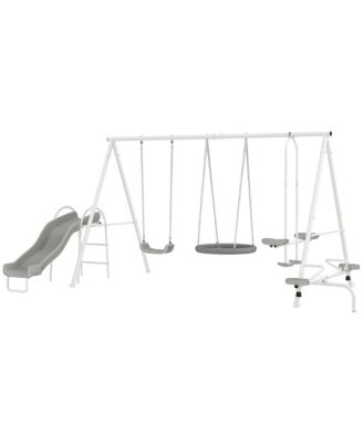 Kids Activity Slide Steel Playset with Slide, Swings, Glider & Teeter-Totter, Ages 3-8