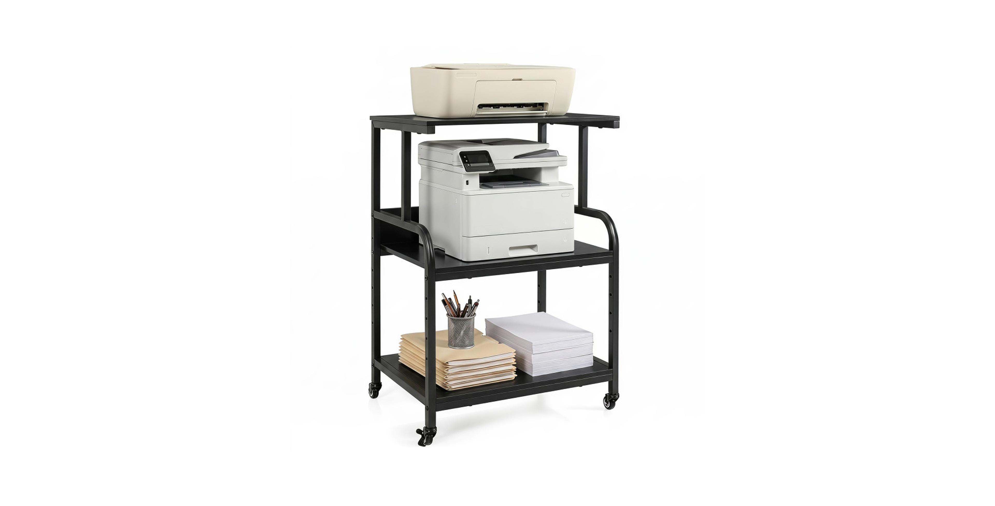 Sugift 3-Tier Rolling Printer Stand with Adjustable Shelf and Lockable Wheels