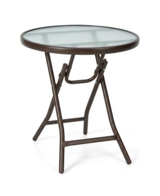 18 in Round Folding Patio Side Table with Tempered Glass