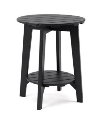 2-Tier Outdoor Eucalyptus Wood Side Table with Slatted Tabletop and Storage Shelf for Backyard