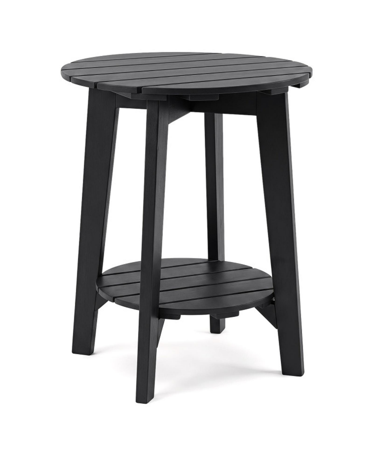 Sugift 2-Tier Outdoor Eucalyptus Wood Side Table with Slatted Tabletop and Storage Shelf for Backyard