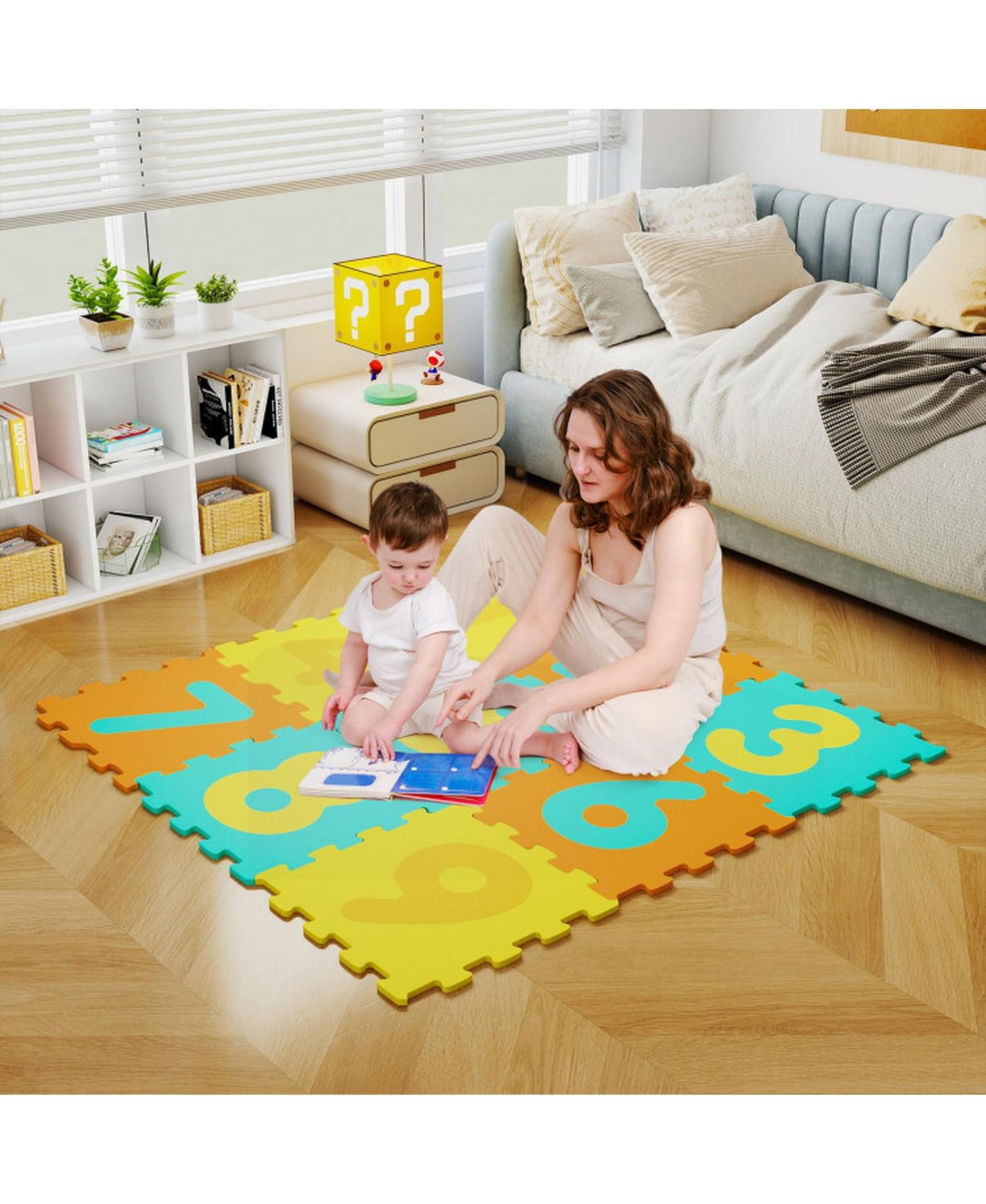 Детские игрушки HONGGE 9 Piece Foam Hopscotch Play Mat with Three Marker Discs, Ages 10 Months+, цвет: Assorted Tile Colors — фото 9