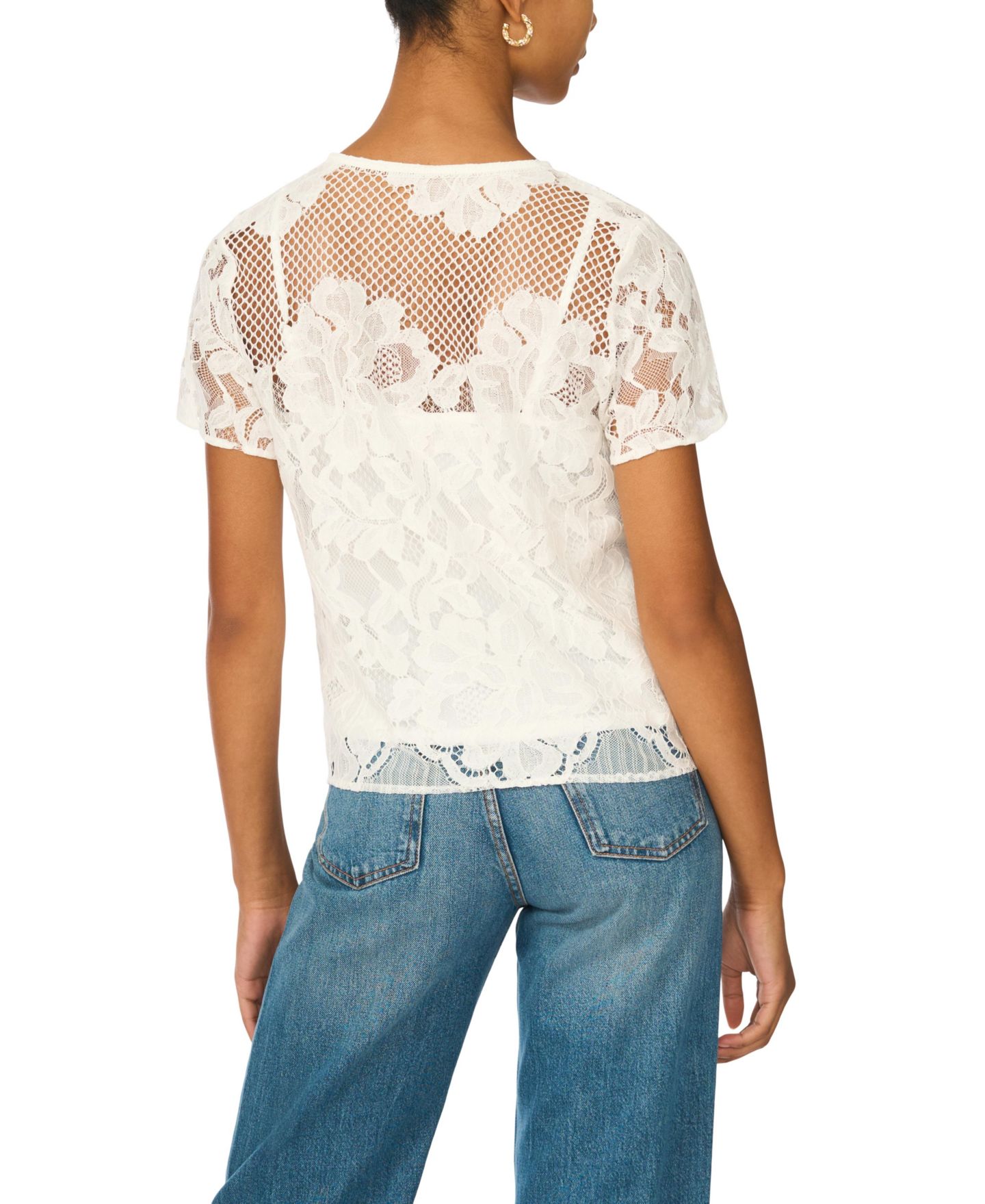 Женская блузка Vince Camuto Floral Lace Tie-Neck, цвет: Состаренный белый — фото 4