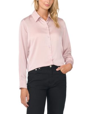 Women's Hammered Satin Long-Sleeve Button-Down Shirt
