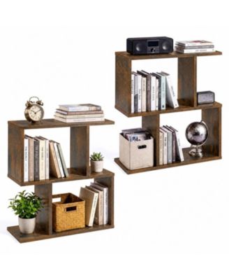 Geometric 3-Tier Bookshelf Set of 2 for Narrow Corners