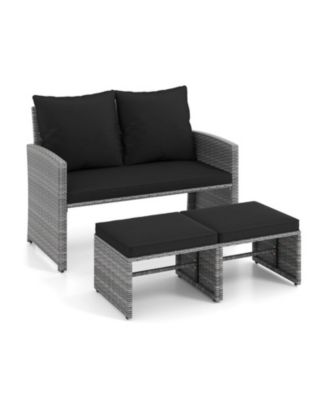 3-Piece Wicker Patio Loveseat Set Featuring Two Ottomans