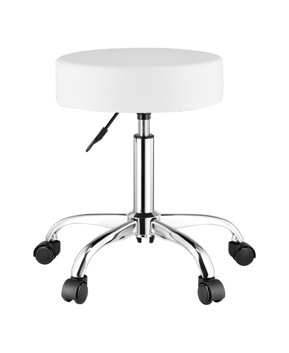 Sugift 450 Lbs Capacity Height Adjustable Round Rolling Stool with Wheels Pu Leather Swivel for Salon - White