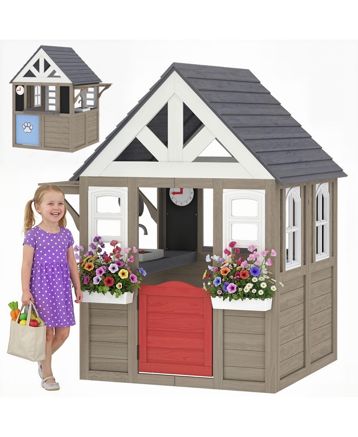 Sevorley Outdoor Playhouse with Half Door Design & Multiple Windows, Ages 2+