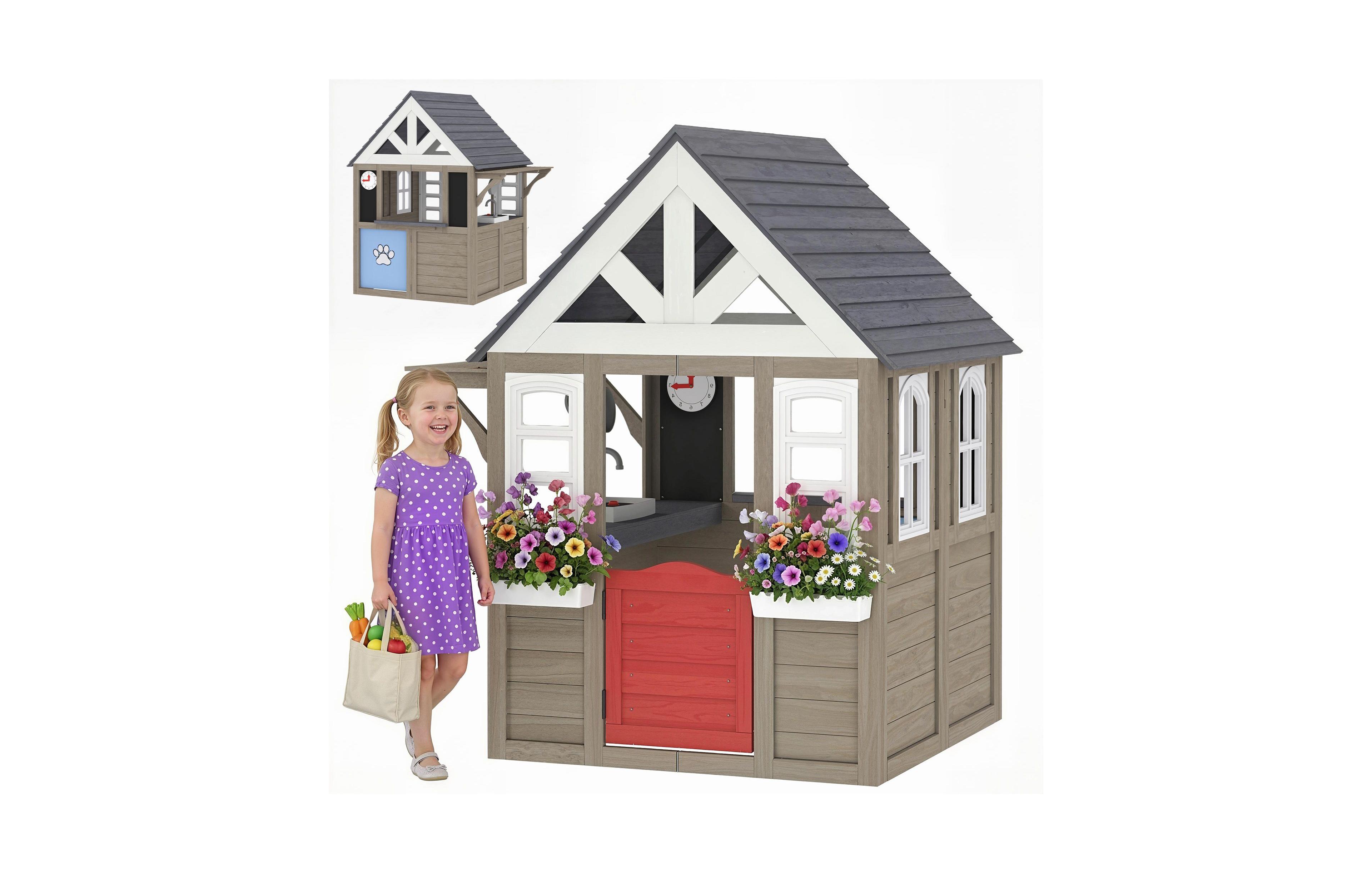 Sevorley Outdoor Playhouse with Half Door Design & Multiple Windows, Ages 2+